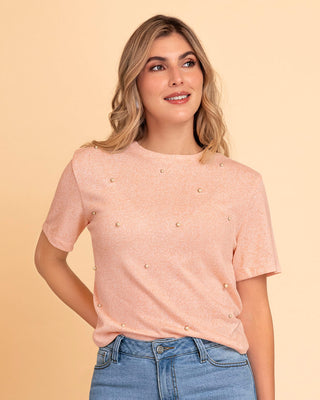 Camiseta manga corta con apliques de perlas#color_301-rosado-pastel