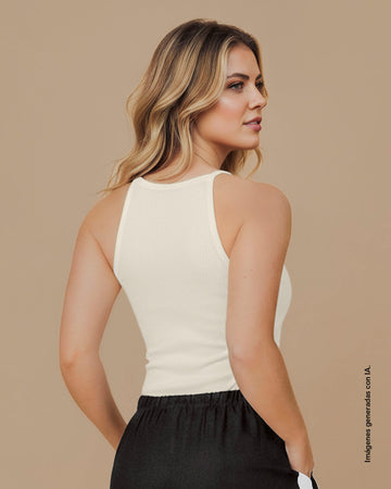 Camiseta cuello halter de tiritas con aplique bordado#color_018-marfil