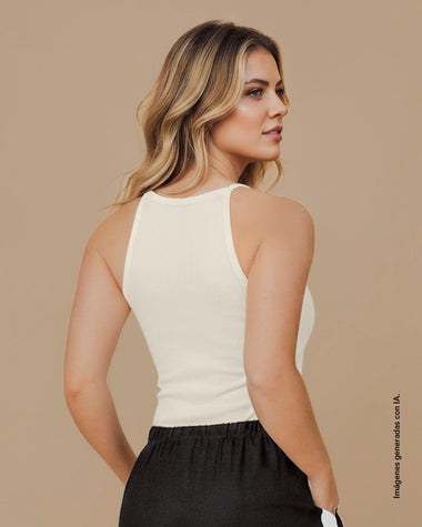 Camiseta cuello halter de tiritas con aplique bordado#color_018-marfil