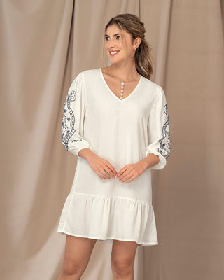 Vestido corto con estampado en mangas#color_018-marfil