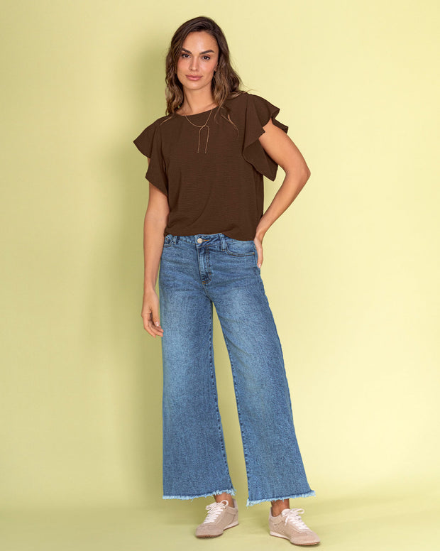 Blusa con boleros en mangas en tela craquelada