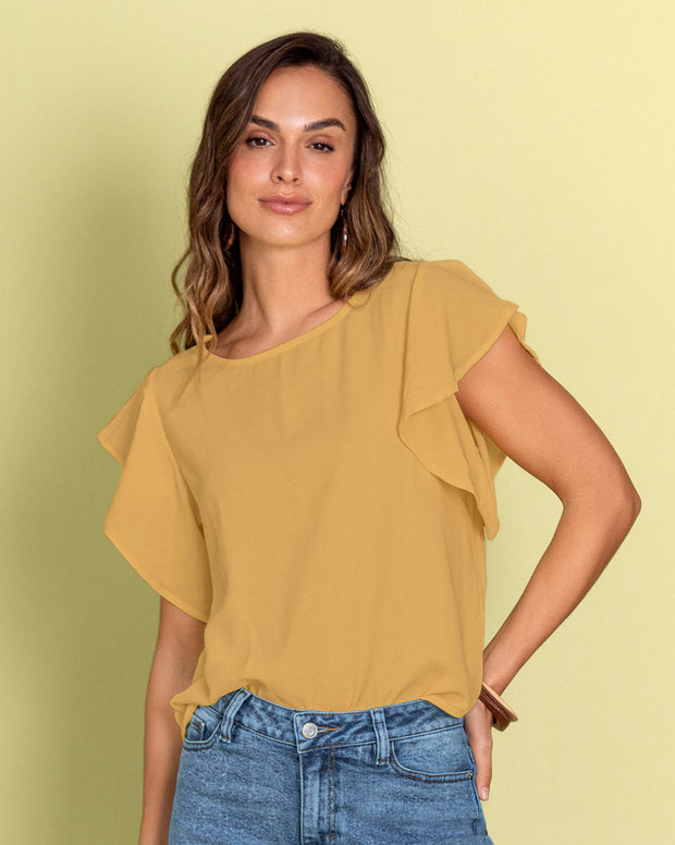 Blusa con boleros en mangas en tela craquelada