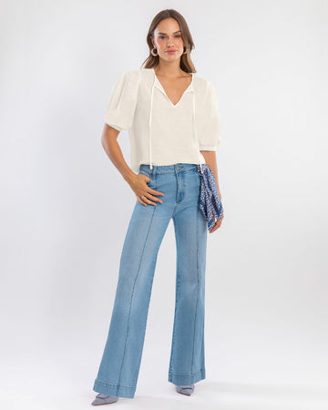 Blusa con tiras para anudar en escote#color_018-marfil