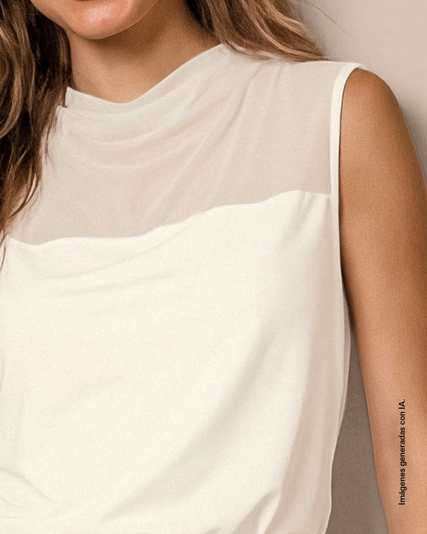 Blusa manga sisa con detalle en mesh en la parte superior