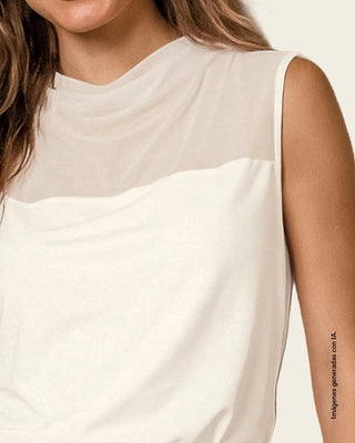 Blusa manga sisa con detalle en mesh en la parte superior#color_018-marfil