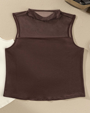 Blusa manga sisa con detalle en mesh en la parte superior#color_c24-cafe-medio
