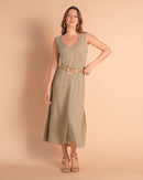 Vestido midi en tela tejida acanalada#color_084-arena