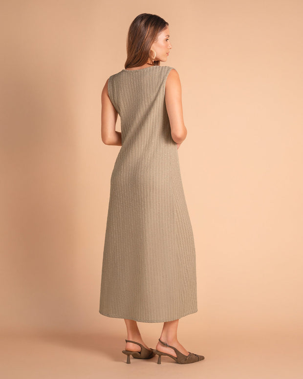 Vestido midi en tela tejida acanalada