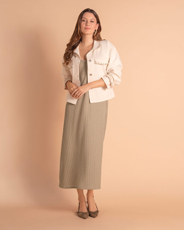 Vestido midi en tela tejida acanalada