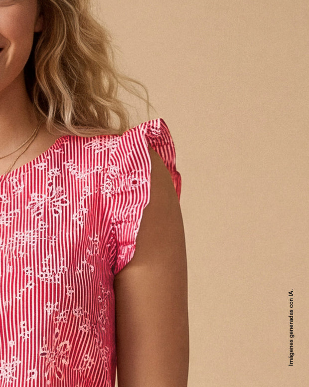 Blusa con bolero en sisa y detalles en ojalillo