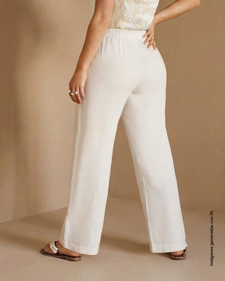 Pantalón bota recta con bolsillos bordados#color_018-marfil