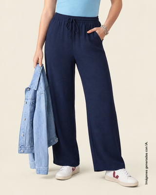 Pantalón de silueta amplia en tela craquelada#color_c42-azul-oscuro