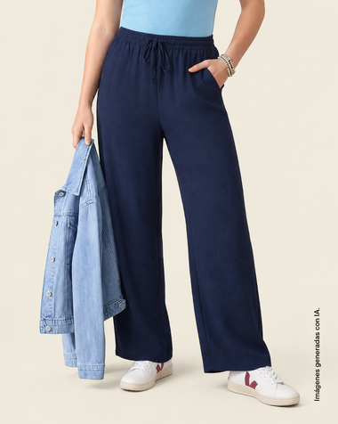 Pantalón de silueta amplia en tela craquelada#color_c42-azul-oscuro