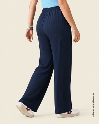 Pantalón de silueta amplia en tela craquelada#color_c42-azul-oscuro