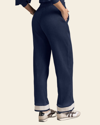 Pantalón bota recta en tela acanalada#color_024-azul-oscuro