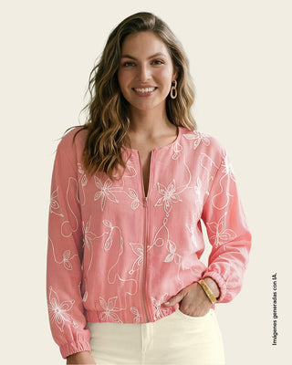 Chaqueta silueta amplia en tela bordada#color_180-rosa-estampado