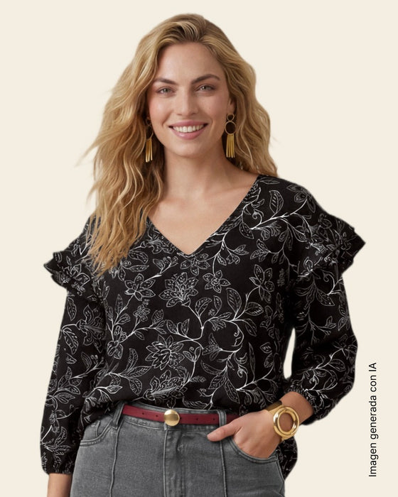 Blusa manga 3/4 con boleros en hombros#color_008-flores
