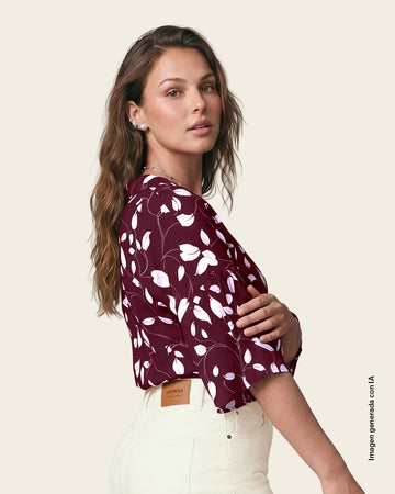 Camisa 3/4 amplia con mangas de vuelo#color_173-vino