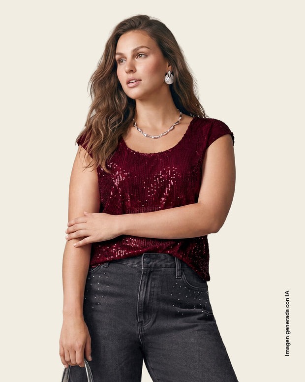 Camiseta manga corta con lentejuelas