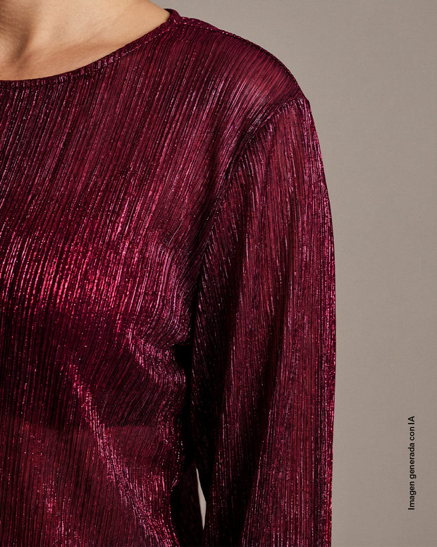 Camiseta manga larga con brillo y textura
