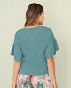 Camiseta manga corta con cuello en V y boleros en mangas#color_601-verde-medio-claro