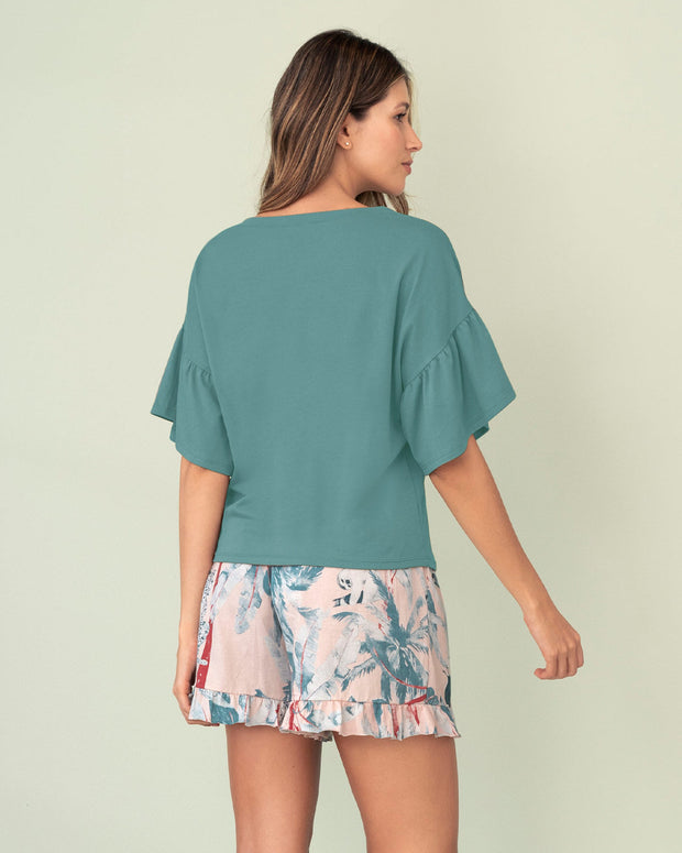 Short de pijama corto con elástico en cintura#color_145-rosado-estampado-verde