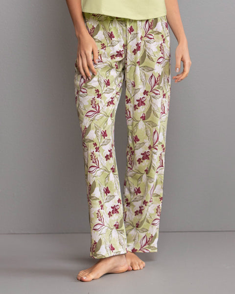 Pantalón largo estampado con elástico en cintura#color_060-hojas