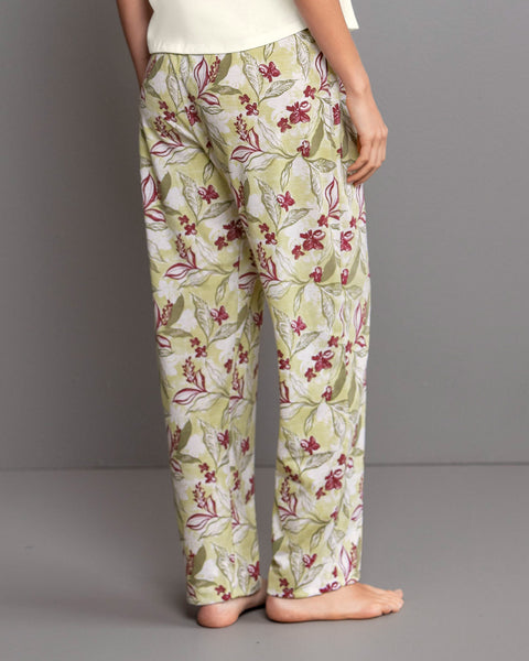 Pantalón largo estampado con elástico en cintura#color_060-hojas