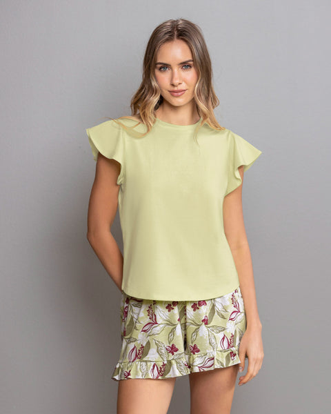 Camiseta manga corta con bolero en mangas#color_172-verde-limon