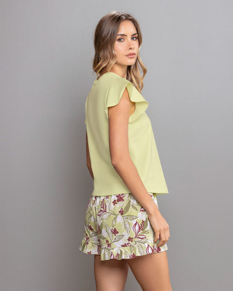 Camiseta manga corta con bolero en mangas#color_172-verde-limon