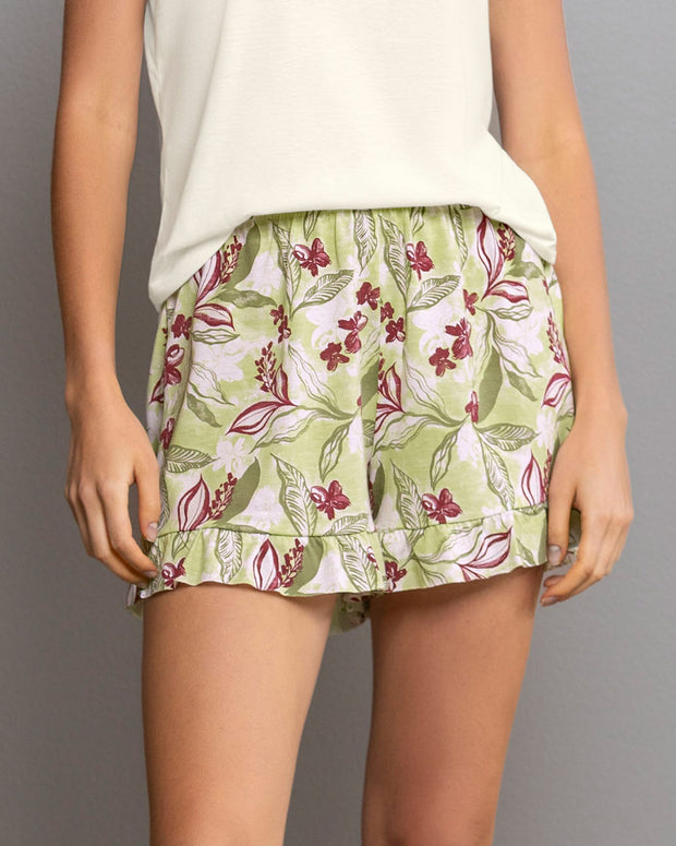 Short corto con boleros en ruedo y elástico en cintura