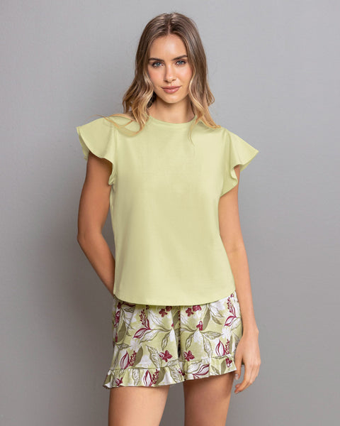 Short corto con boleros en ruedo y elástico en cintura#color_060-hojas