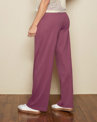 Pantalón bota recta con elástico en cintura y costuras decorativas#color_337-morado-medio