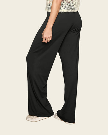Pantalón bota recta con elástico en cintura y costuras decorativas#color_700-negro