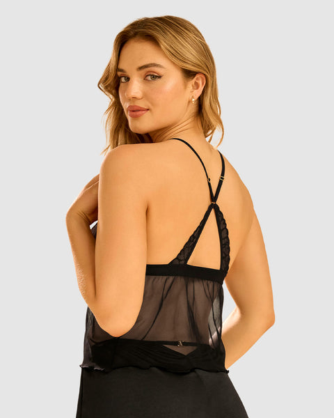 Camiseta de tiritas con copas en mesh y encaje Leonisa by Serez