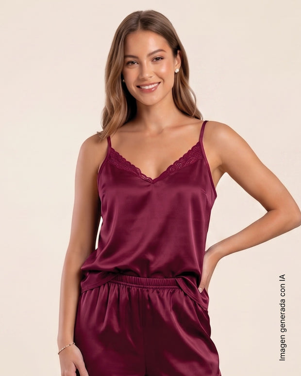 Blusa satinada de tiritas con encaje