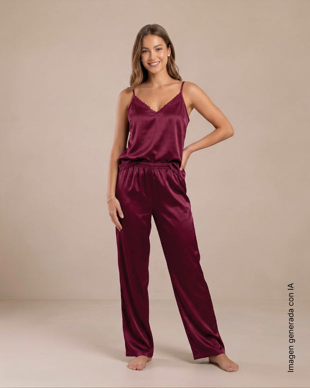 Blusa satinada de tiritas con encaje