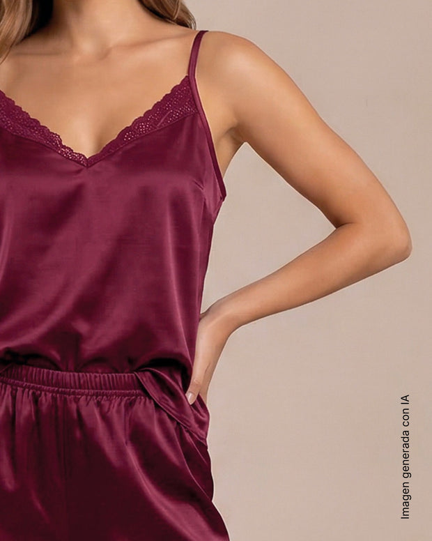 Blusa satinada de tiritas con encaje