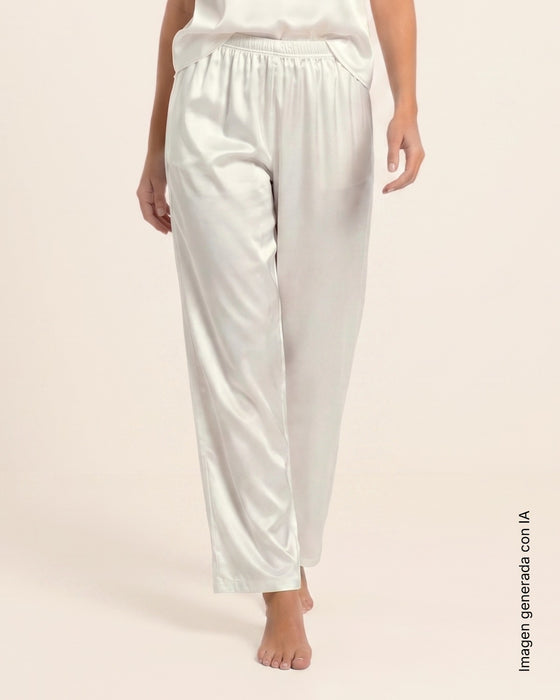 Pantalón satinado largo con cintura elástica#color_018-marfil