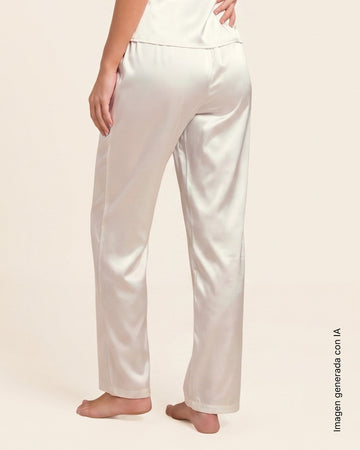 Pantalón satinado largo con cintura elástica#color_018-marfil