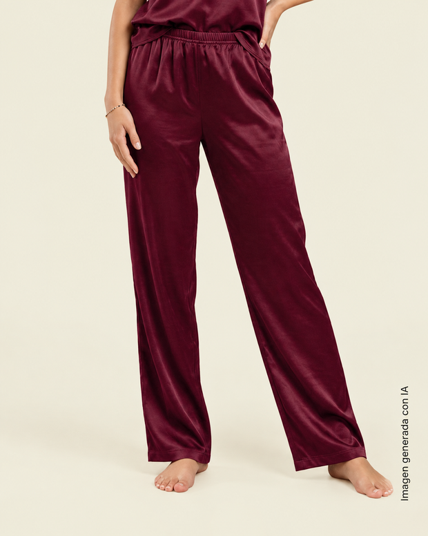 Pantalón satinado largo con cintura elástica