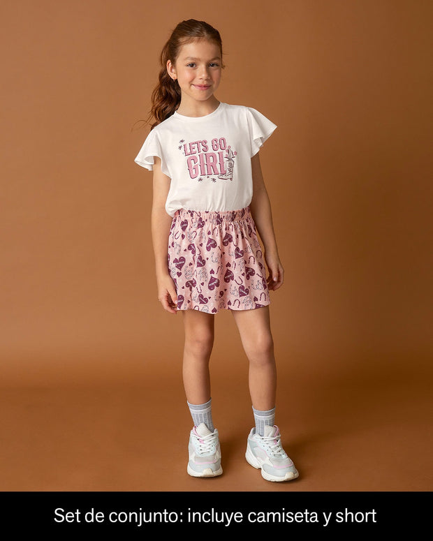Paquete camiseta manga corta con bolero + falda corta para niña
