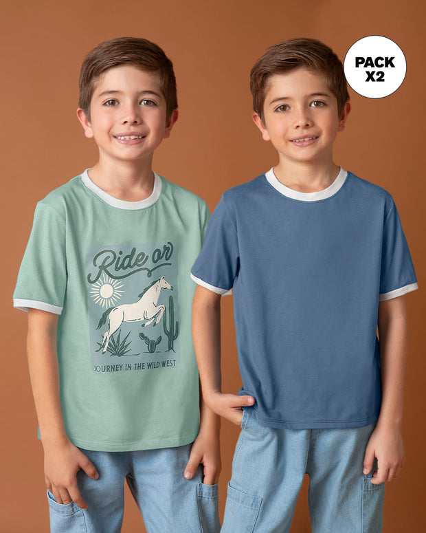Paquete x 2 camisetas manga corta para niño