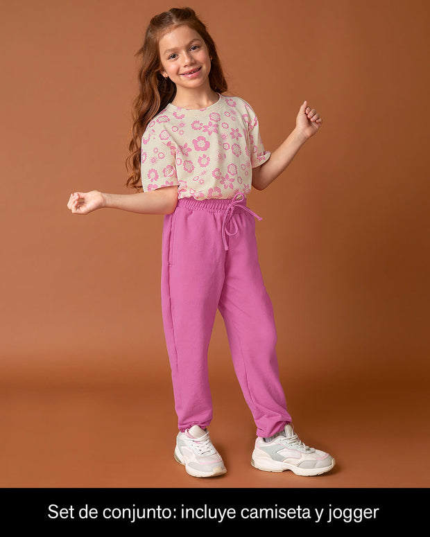 Paquete camiseta manga corta estampada + jogger para niños