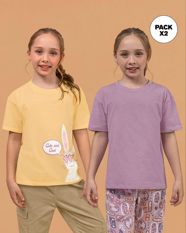 Paquete x2 camisetas manga corta para niña#color_s08-lila-amarillo-estampado