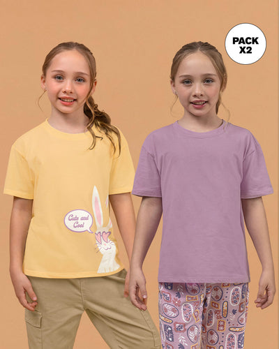 Paquete x2 camisetas manga corta para niña#color_s08-lila-amarillo-estampado