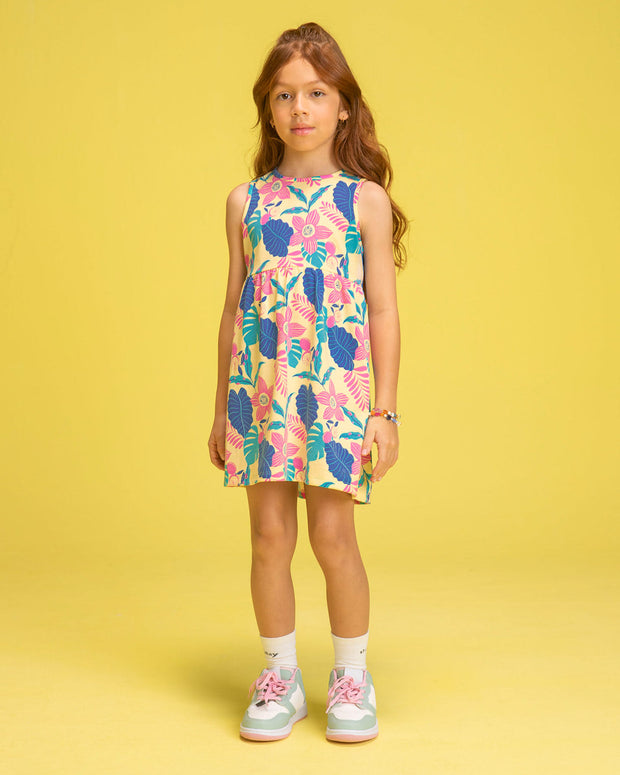 Vestido corto manga sisa estampado para niña