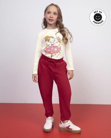 Conjunto: Camiseta y jogger infantil#color_s01-marfil-y-rojo
