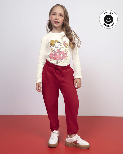 Conjunto: Camiseta y jogger infantil#color_s01-marfil-y-rojo