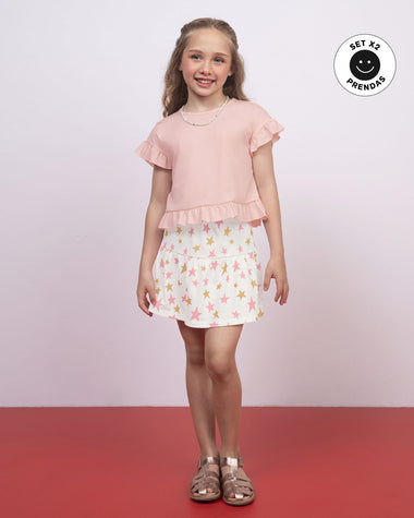 Conjunto: Camiseta manga corta y falda para niña#color_s01-rosado-y-estampado